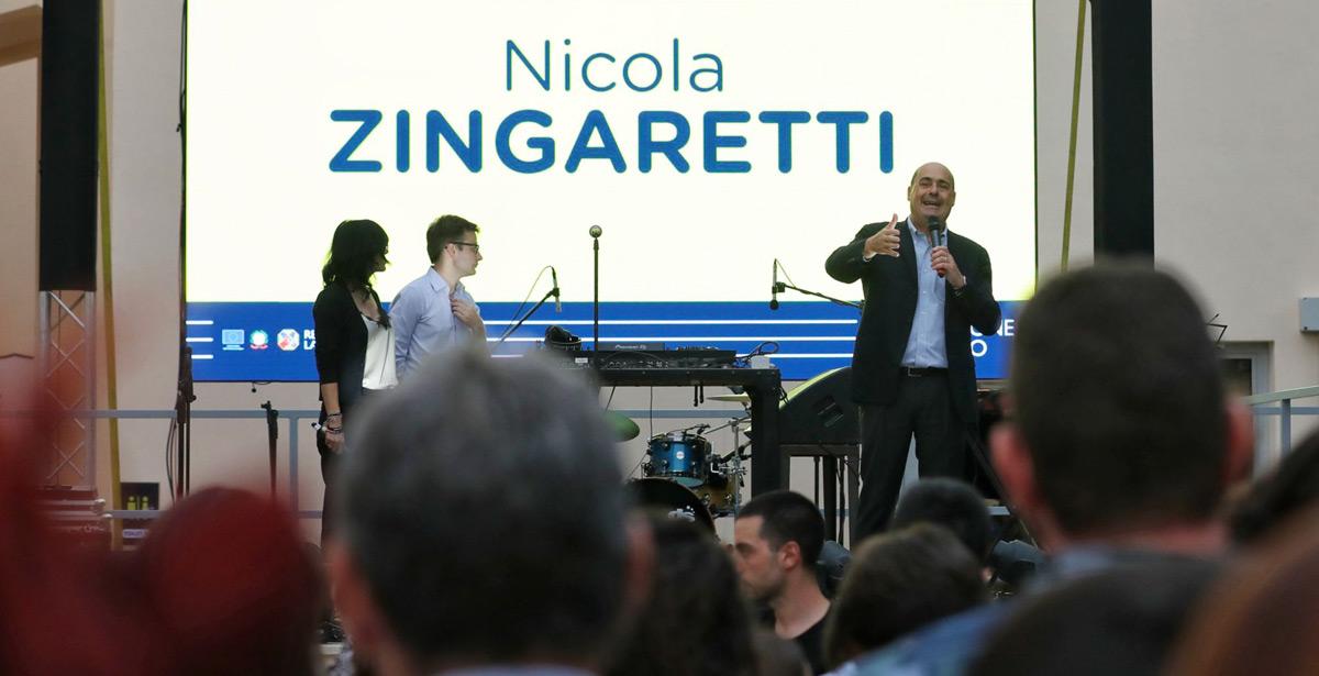 Il Presidente Nicola Zingaretti durante il suo intervento alla manifestazione "Lazio ai giovani"