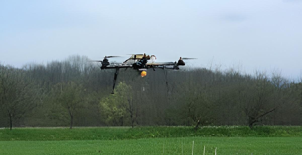 drone su campo agricolo